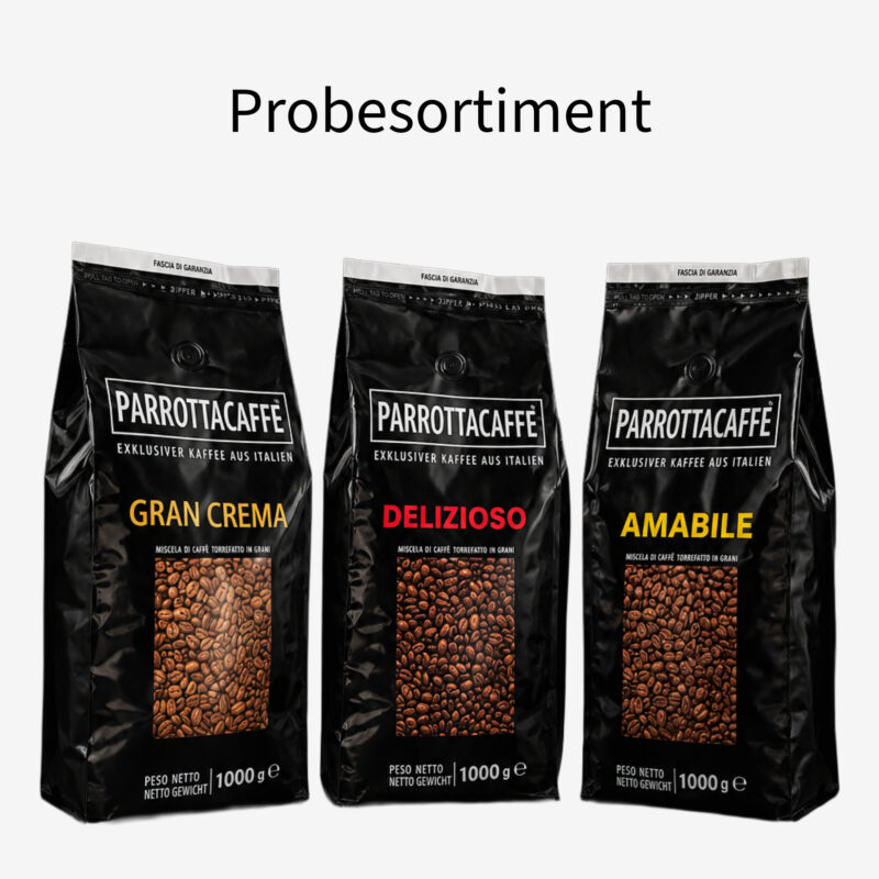 Parrottacaffe Probesortiment Kaffee ganze Bohnen Gran Crema Delizioso Amabile